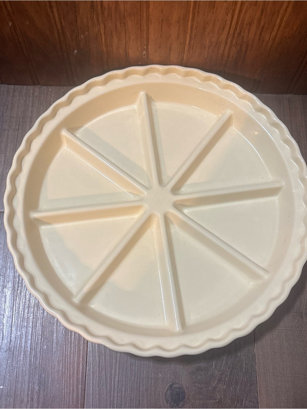 Cream Ceramic Pie Server Tray - 8-Slice Sectioned Serving Plate